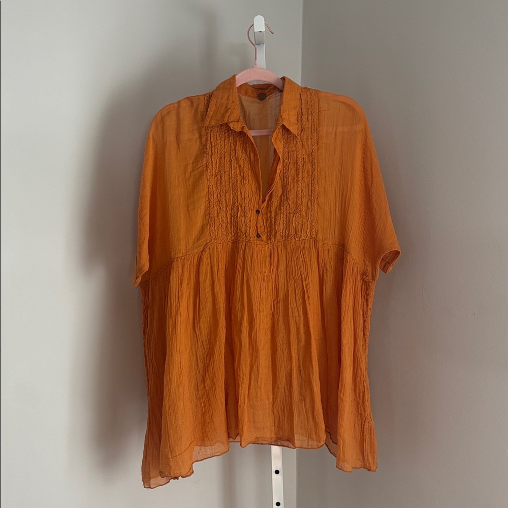 Free People FP One Lightweight Gauzy Orange Short Sleeve Blouse Size XS
